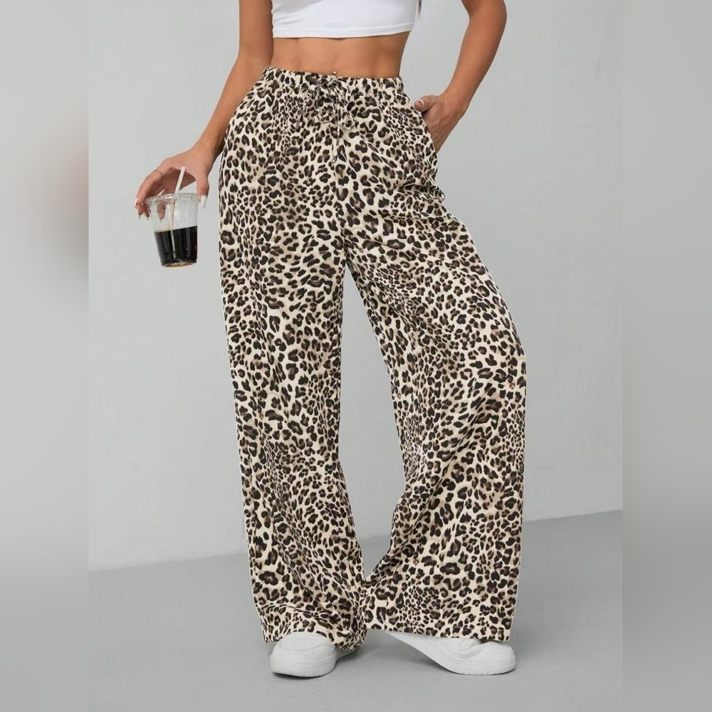 Women's Full Size Leopard Print High Waist Wide-Leg Pants
